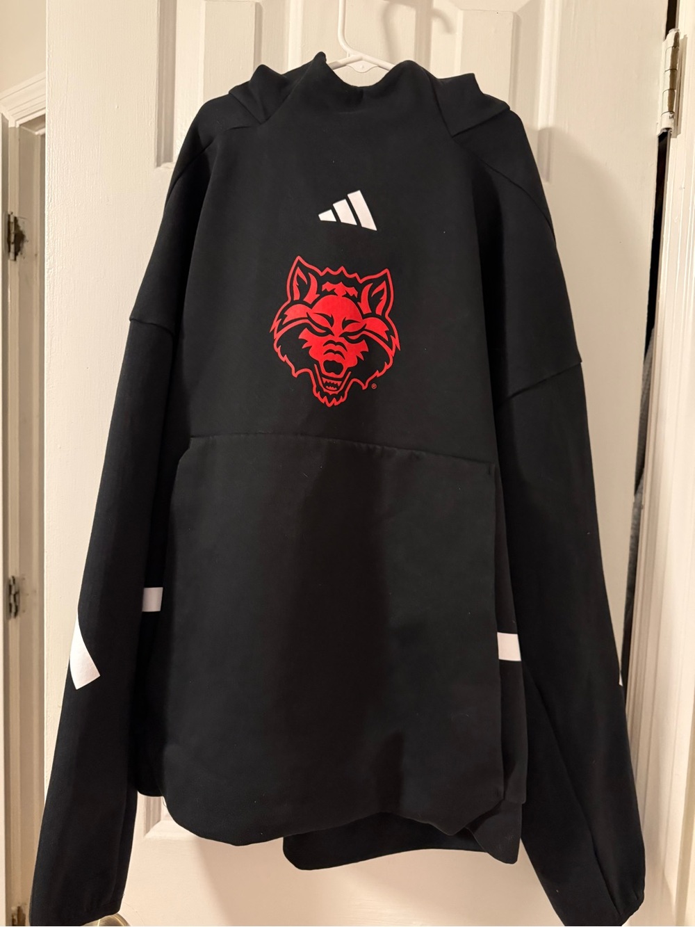 Adidas Arkansas State Black Hoodie with Red Wolf Graphic